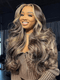 Dorsanee Strawberry Blonde Chocolate Brown  Skunk Stripe Highlight Streaks 13x4 Lace Front Human Hair Wigs