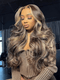 Dorsanee Strawberry Blonde Chocolate Brown  Skunk Stripe Highlight Streaks 13x4 Lace Front Human Hair Wigs
