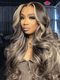 Dorsanee Strawberry Blonde Chocolate Brown  Skunk Stripe Highlight Streaks 13x4 Lace Front Human Hair Wigs