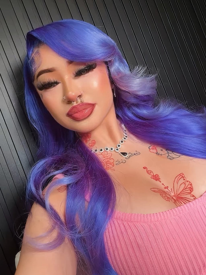 Dorsanee Violet Blue 13x4 Lace Front Virgin Human Hair Wigs 200 Density