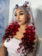 Dorsanee Reverse Ombre Grey Red Burgundy 13x4 Lace Front Wand Curls Loose Deep Wave Human Hair Wigs