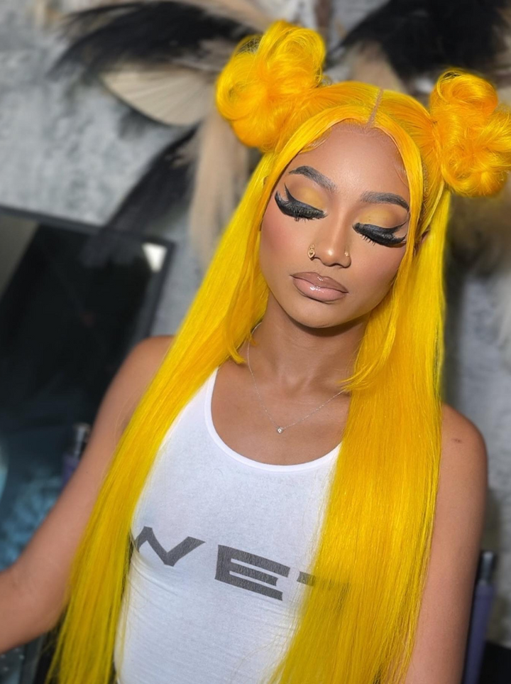 Dorsanee Yellow Color 200 Density 13x4 Lace Front Straight Virgin Human Hair Wigs