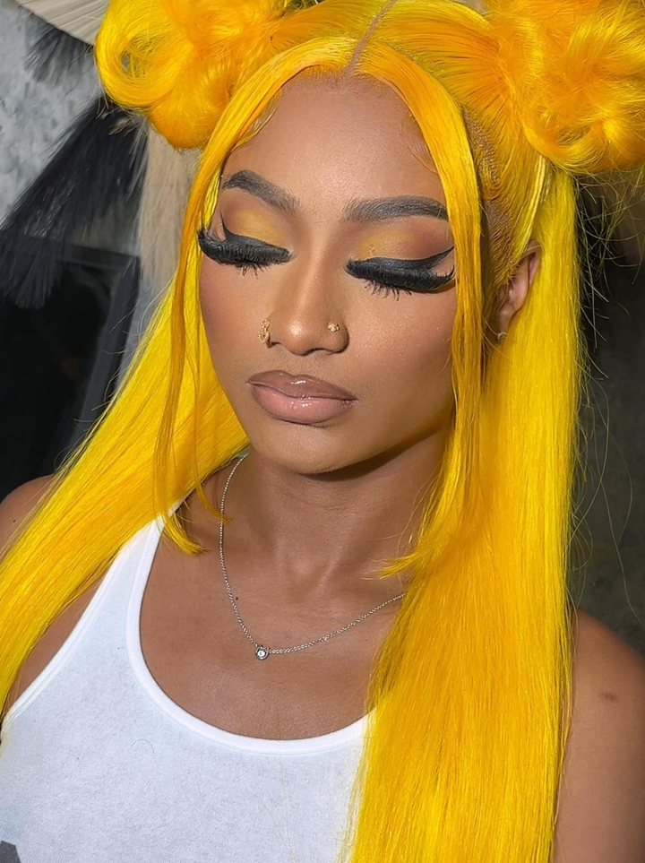 Dorsanee Yellow Color 200 Density 13x4 Lace Front Straight Virgin Human Hair Wigs