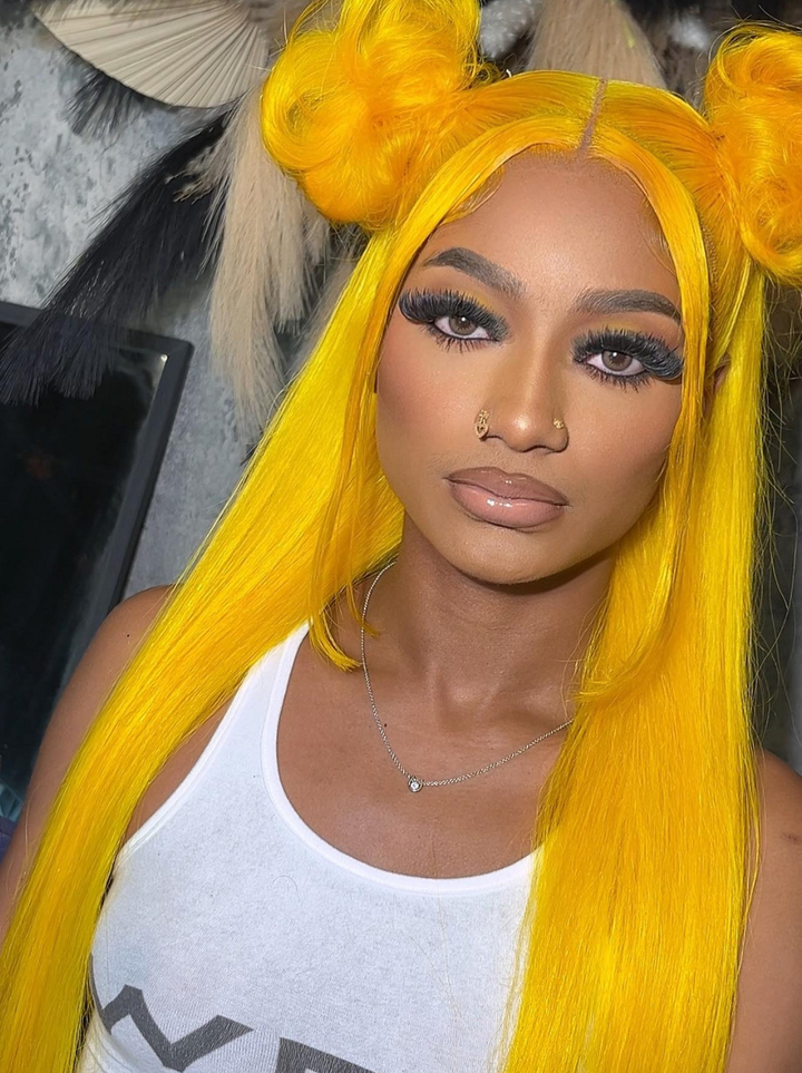 Dorsanee Yellow Color 200 Density 13x4 Lace Front Straight Virgin Human Hair Wigs