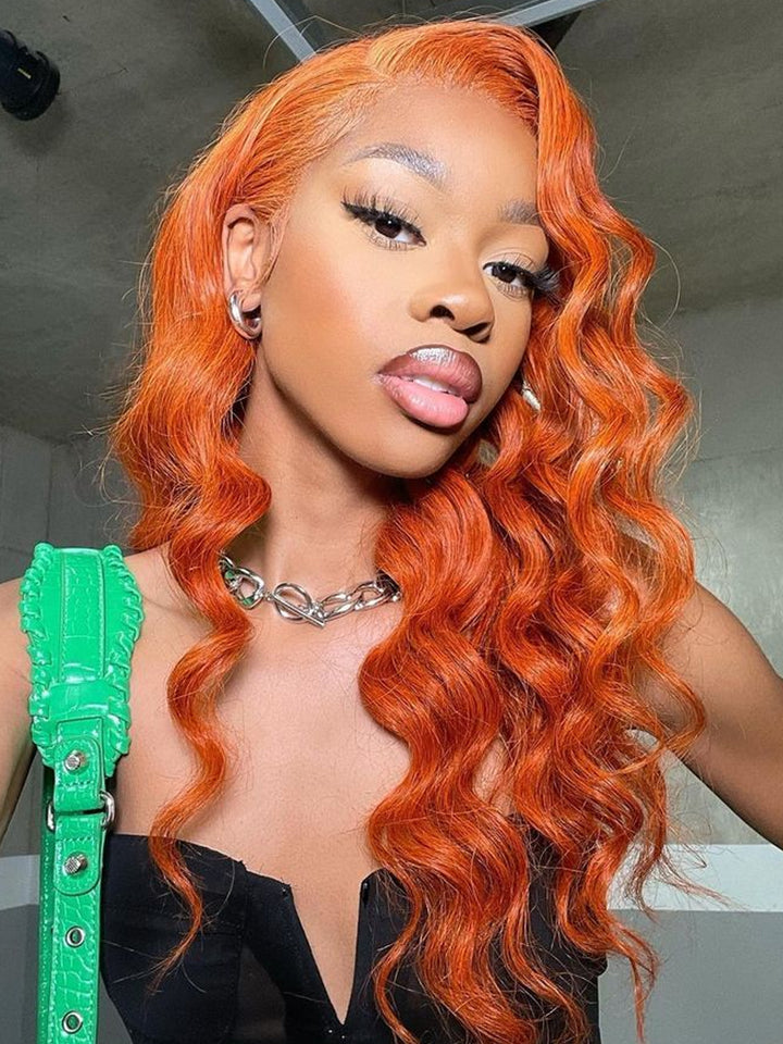 Super Deal Ginger Colored Body Wave 4x4/13x4 Lace Front 180% Density Human Hair Wigs For Black Women-Wigs Under $100