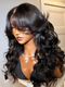 Glueless Loose Wave Lace Front Wigs with Curtain Bangs Clear Transparent HD Lace Nature Wave Wig For Women