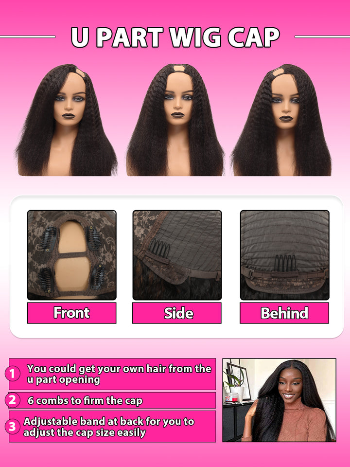 dorsanee hair Glueless New U Part Kinky Straight Natural Black Wig