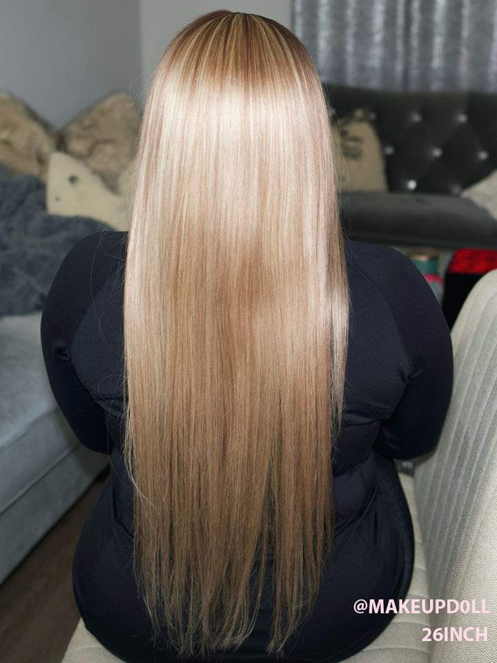 26 INCH HIGHLIGHTED_ASH_BLONDE_STRAIGHT_13X4_LACE_FRONTAL_WIGS_YouTuber_makeupdoll_same_hairstyle