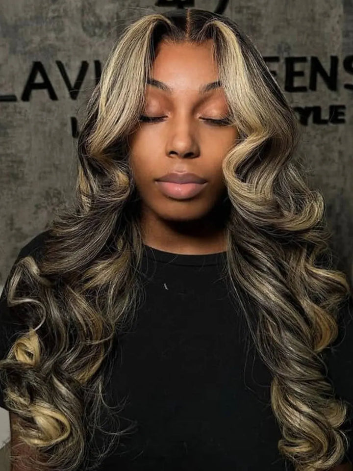 Highlight_Honey_Blonde_Lace_Wig_Curtain_Bangs_Wigs_Colored_Body_Wave_Human_Hair_Wigs