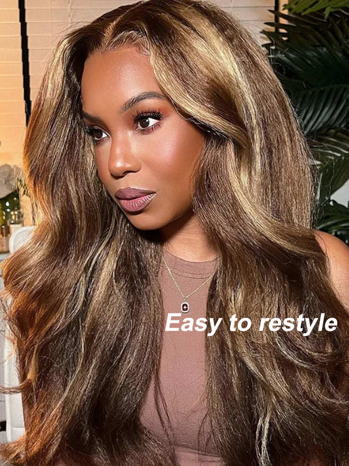Honey Blonde Highlight 13x4 Lace Frontal Kinky Straight Human Hair Wigs Popular