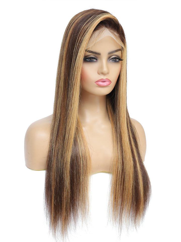 P4-27_Highlight_Straight_HD_Lace_Frontal_Wig_Colored_Hair_100%_Human_Hair