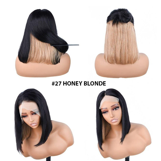 Honey Blonde Peekaboo Bob Wig Short Straight Bob Wigs For Black Women Colorful Highlight Bob 13x4 Lace Front Wig