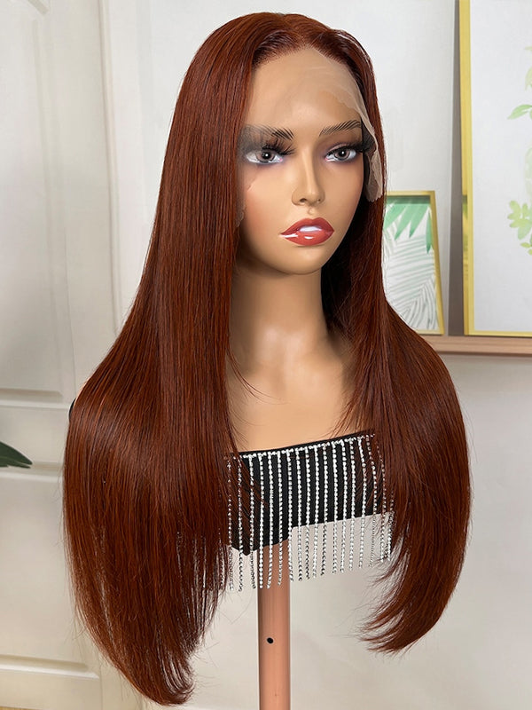 Layered Cut Caramel Brown Straight Undetectable Glueless Lace Front Wig