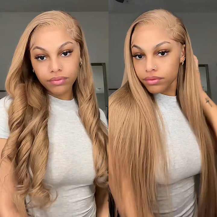 Dorsanee Strawberry Blonde 13X4 Lace Front Bone Straight Body Wave Human Hair Wigs