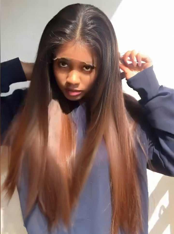 Dorsanee Ombre Black Brown Bone Straight 13x4 Lace Front Human Hair Wig