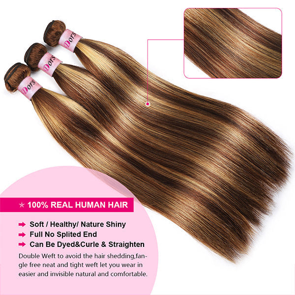 Dorsanee Hair Highlight Straight Hair Bundles with 5x5 HD Lace Closure Ombre Human Hair Bundles with Closure - Dorsanee Hair