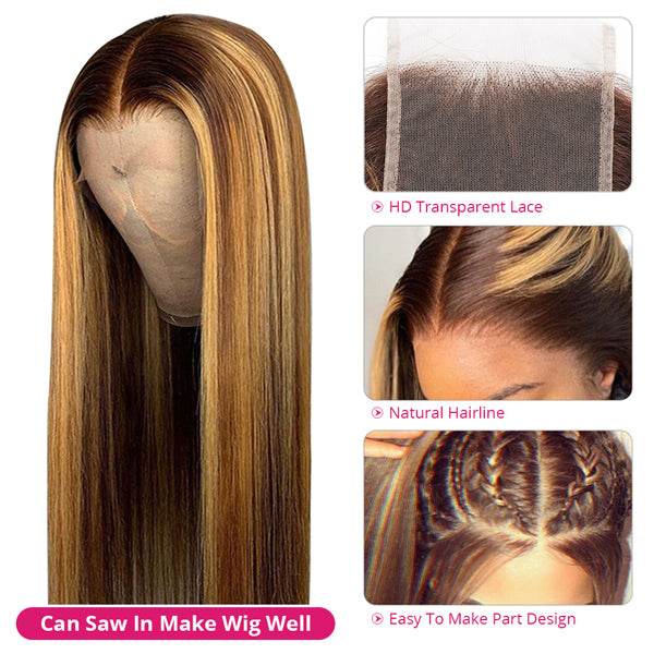 Dorsanee Hair Highlight Straight Hair Bundles with 5x5 HD Lace Closure Ombre Human Hair Bundles with Closure - Dorsanee Hair
