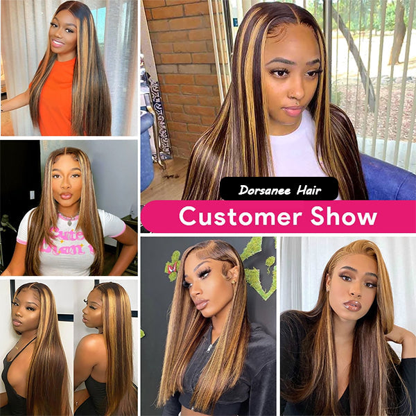 Dorsanee Hair Highlight Straight Hair Bundles with 5x5 HD Lace Closure Ombre Human Hair Bundles with Closure - Dorsanee Hair