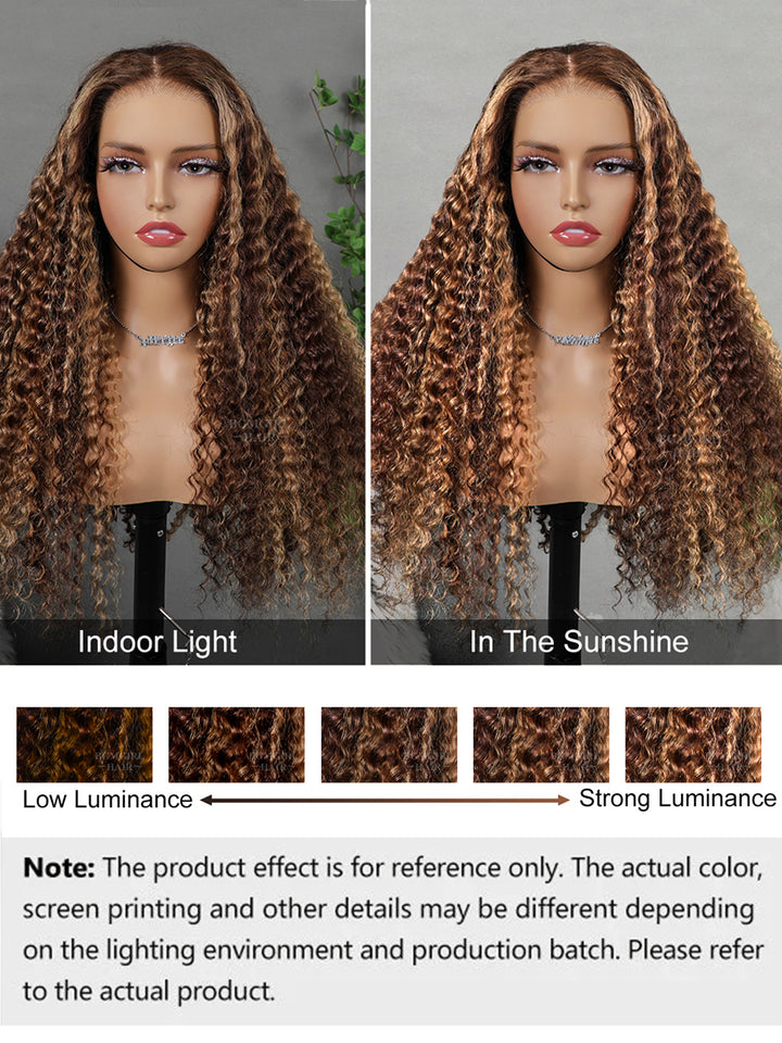 P4/27 Honey Blonde Brown Highlight Deep Wave 5x5 Lace Closure Wig 13x4 Lace Frontal Human Hair Wigs Colored
