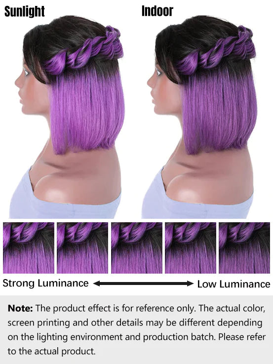 Dorsanee Peekaboo Two Tones Black with Red Blonde Green Purple Blue Pink Short Straight Hair Bob Wigs