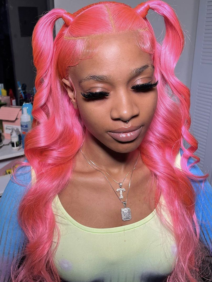 Dorsanee 200 Density Pink Colored Body Wave 13x4/13x6 Transparent Lace Front Human Hair Wig