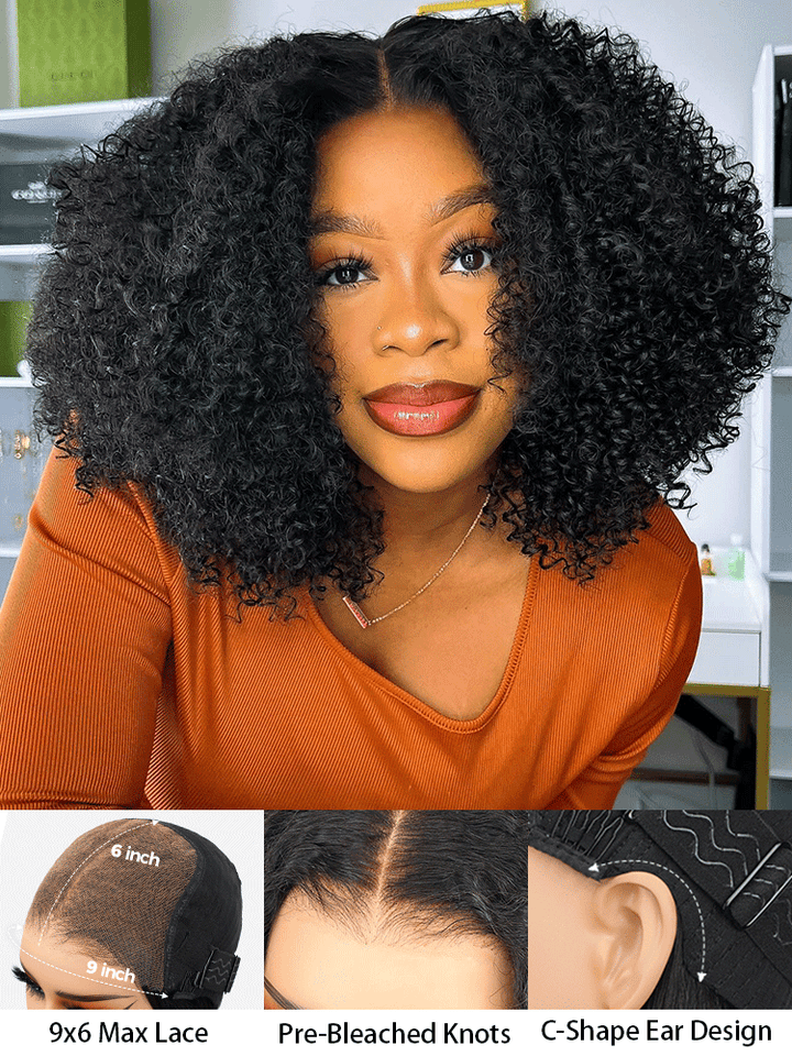 Dorsanee Pre-cut 9x6 HD Lace M-cap Wear Go Glueless Mini Knots Kinky Curly Hair Bob Wig Pre-plucked