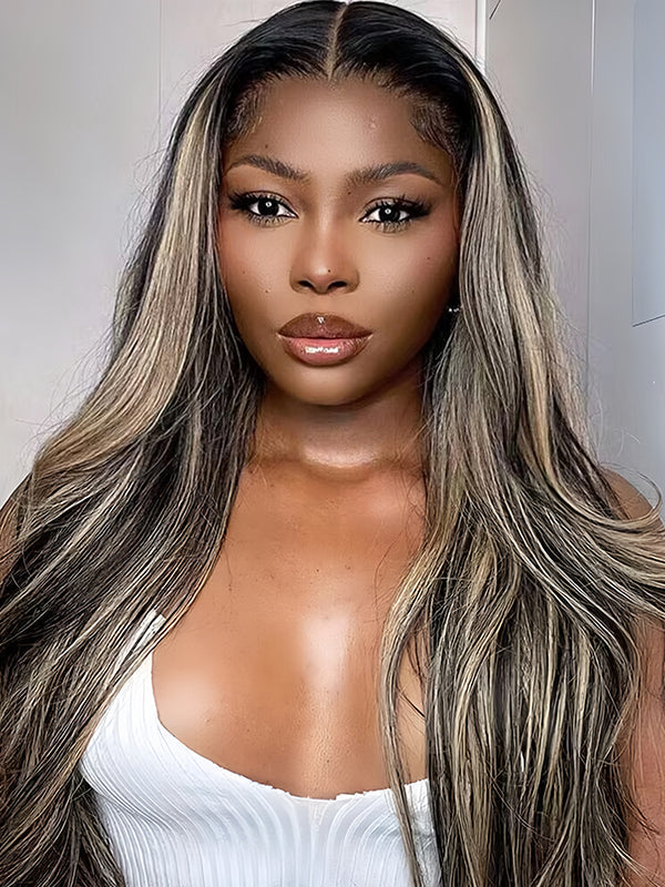 Dorsanee Pre Cut Balayage Light Brown Highlight Wear Go Glueless 9x6 Lace Closure Human Hair Wigs