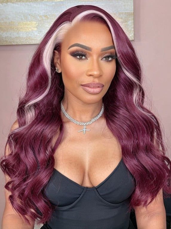 Blonde 99J Red Burgundy Skunk Stripe Body Wave Lace Front Human Hair Wigs
