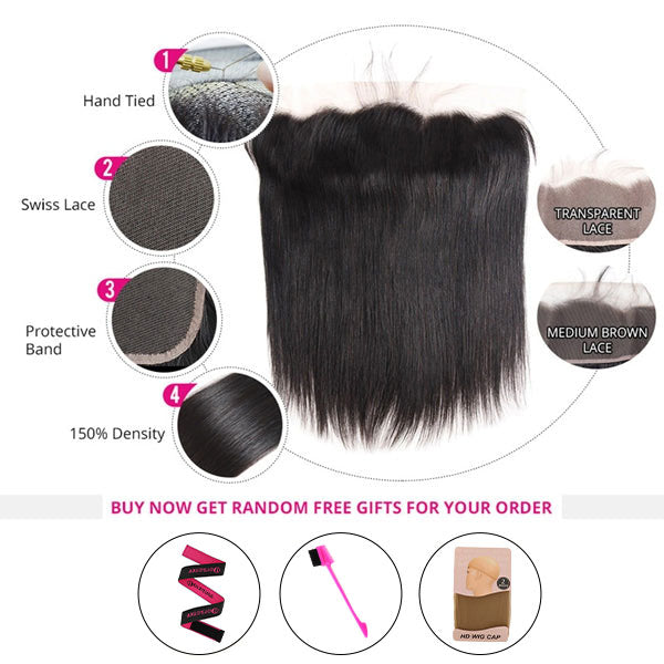 Dorsanee Hair Straight Human Hair Bundles With Frontal 13x4 HD Transparent Lace Front Wig - Dorsanee Hair