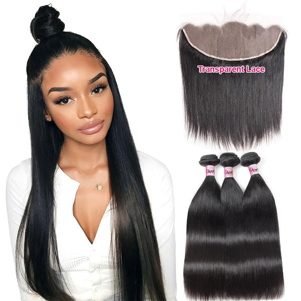 Dorsanee Hair Straight Human Hair Bundles With Frontal 13x4 HD Transparent Lace Front Wig - Dorsanee Hair