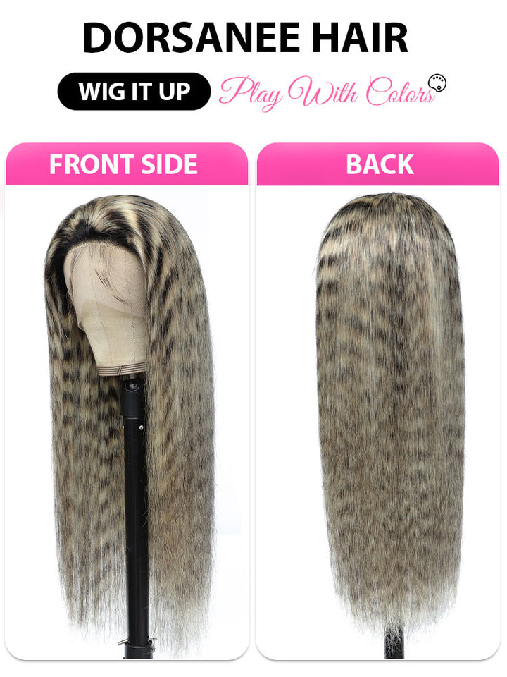 Tiger Print Hottest Long Highlight Blonde Zebra Stripe Straight Human Hair Glueless Lace Front Wigs Patches Color Wig