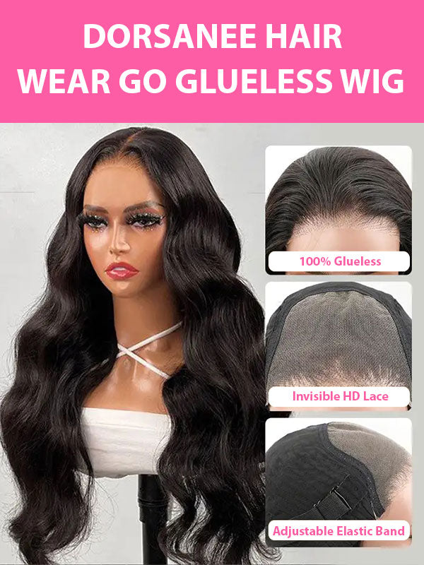 Put On and Go 6x4.5 Pre Cut Lace Quick & Easy Body Wave Black Wig with Breathable Cap Air Wig