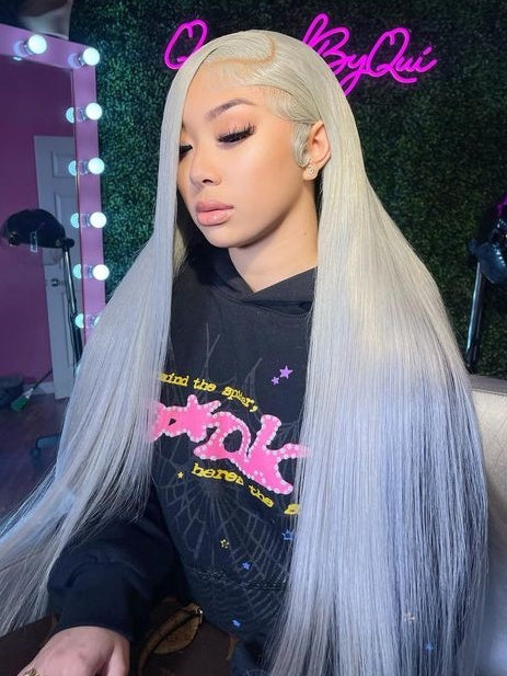 Dorsanee Grey Colored 200 Density 13x4 HD Lace Front Straight Human Hair Wig