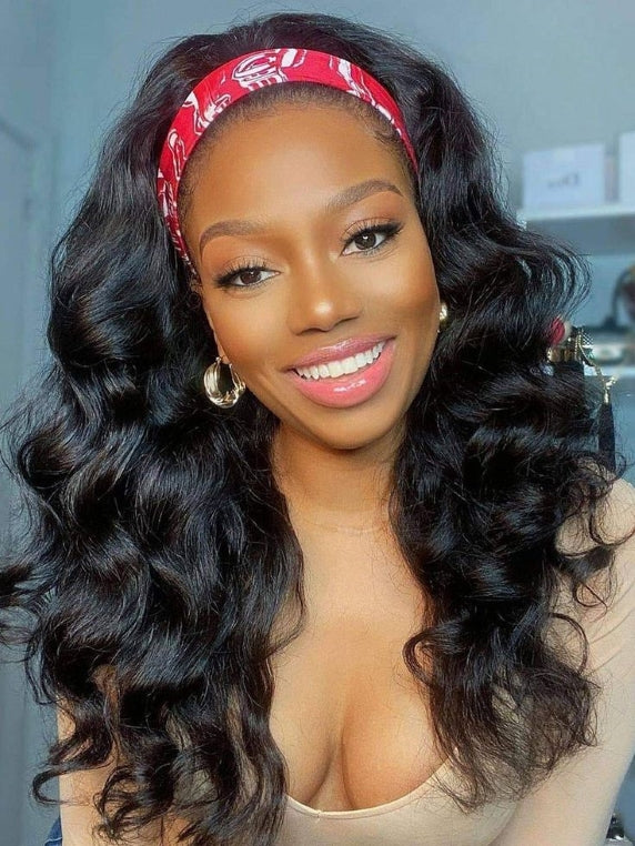 Dorsanee Headband Body Wave Human Hair Wigs No Gel No Glue Silk Scarf Beginner Friendly Wigs