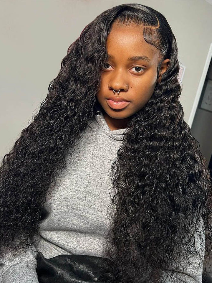 Glueless 6x4 Pre-Cut Lace Closure Deep Curly Easy-Wear Upgrade HD Lace Natural Black Human Hair Wig Beginner-Friendly