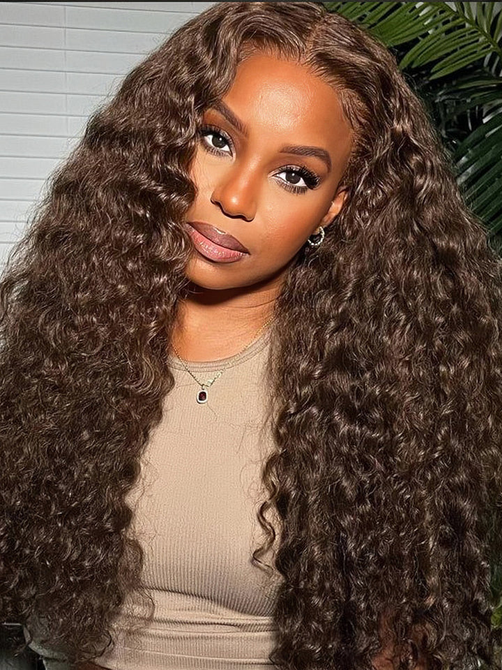 Youtuber Same Chocolate Color 13x4 Transparent Lace Frontal Wig Dark Brown #4 Chestnut Color Wig