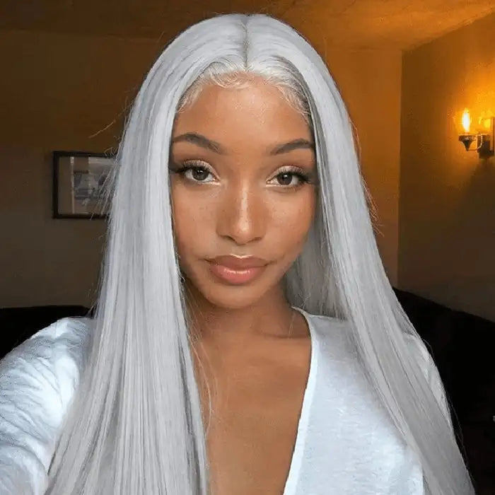 Dorsanee Hair Grey Colored 13x4 HD Lace Front Human Hair Wig Straight Brazilian Remy Hair
