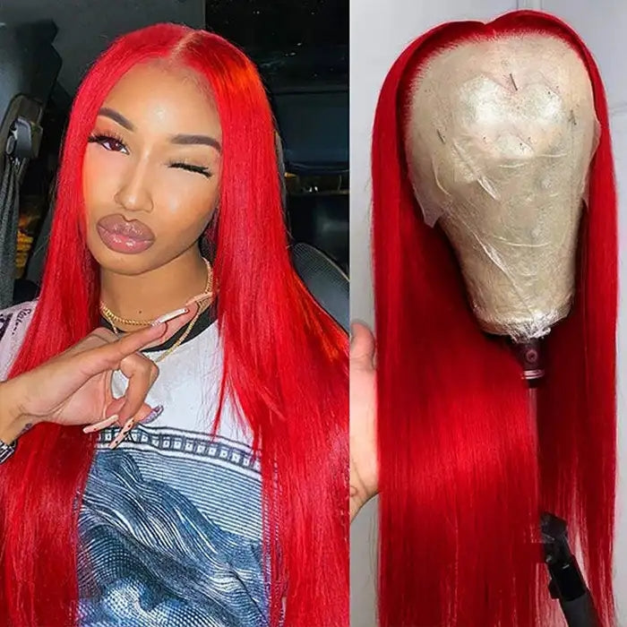 Dorsanee Hair Red 13x4 Lace Front Brazilian Straight Pre Plucked HD Transparent Lace Frontal Human Hair Wig