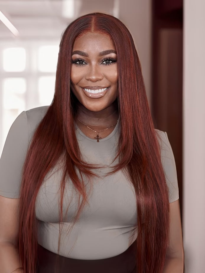 Dorsanee hair straight 6×4 pre-cut lace human hair reddish brown color wigs