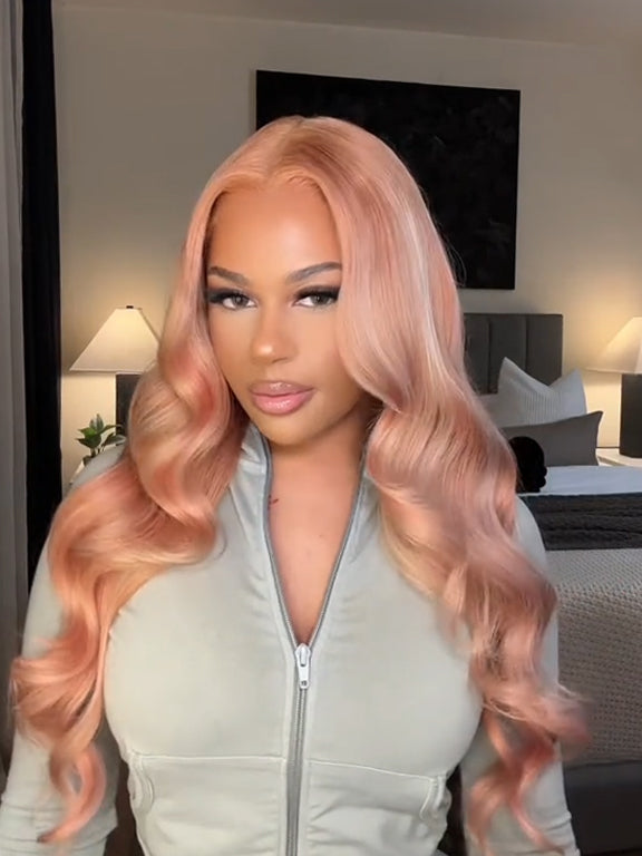 Dorsanee Milk Tea Brown With Pink Blonde Highlight 13x4 HD Lace Front Body Wave Hair Wig