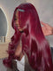 Dorsanee 99J Burgundy Curtain Bangs Body Wave Wigs 13x4/13x6 HD Lace Frontal Wigs Human Hair