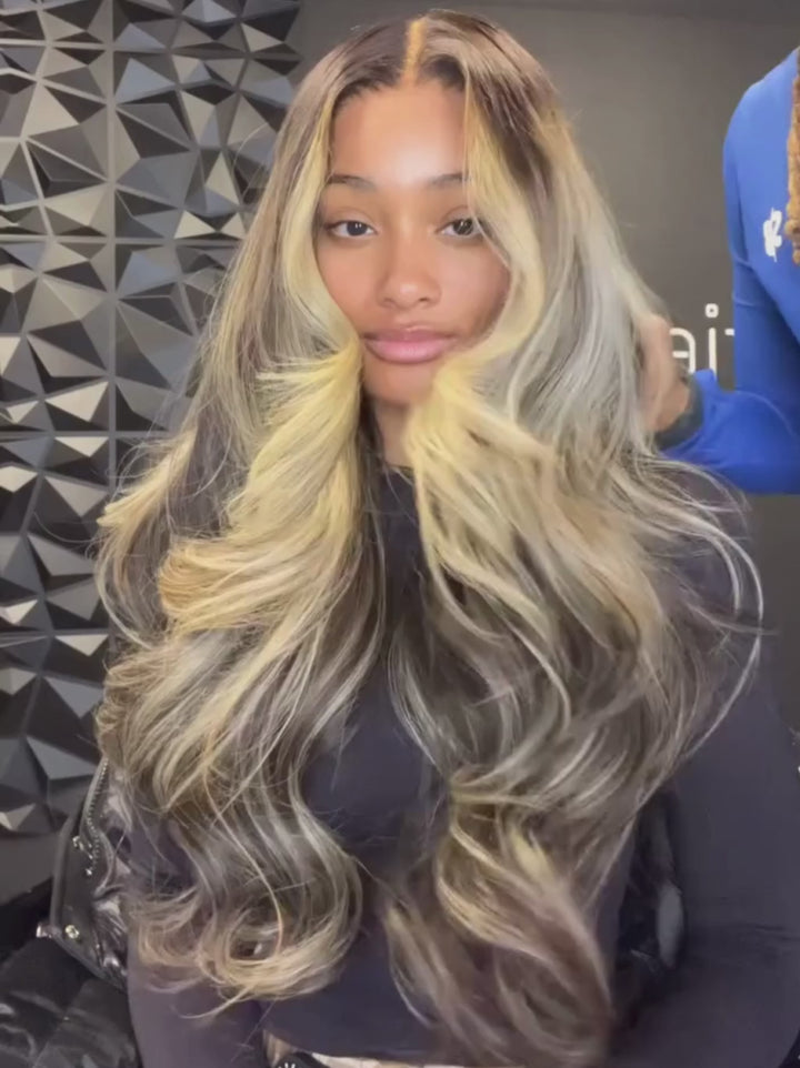 Dorsanee Black With Blonde Highlight Streaks 13x4 Lace Front Virgin Human Hair Wigs