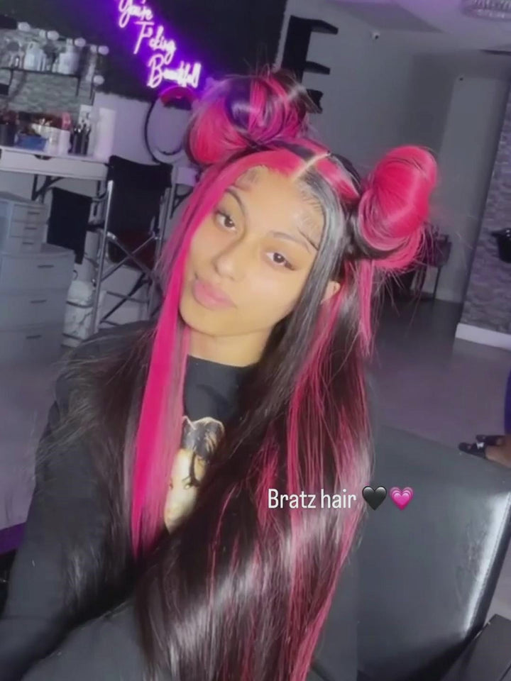 Dorsanee Black With Red Highlight Streaks 13x4 Lace Front Human Hair Wigs