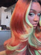 Dorsanee Copper Red Brown With Pastel Green Skunk Stripe Highlight Streaks 13x4 Lace Front Human Hair Wigs 200 Density