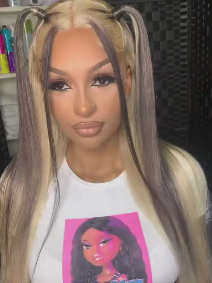 Dorsanee Peekaboo Gray Blonde Color Bone Straight HD Lace Front Human Hair Wigs