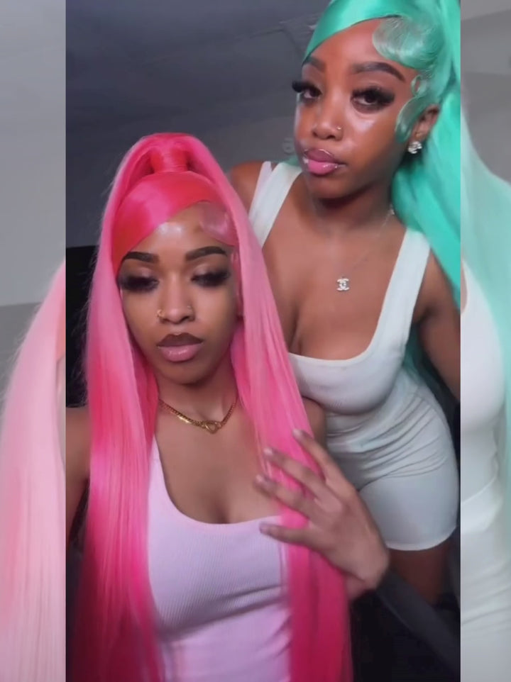 Dorsanee 30 32 34 inch Pastel Green Pink Bone Straight 13x4 HD Lace Front Human Hair Wigs