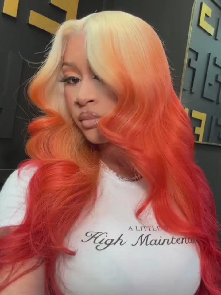 Dorsanee Ombre 613 Blonde Ginger Orange Body Wave HD Lace Front Human Hair Wigs