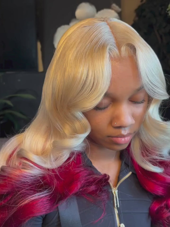 Dorsanee Peekaboo 613 Blonde Burgundy Red Body Wave Lace Front Human Hair Wigs