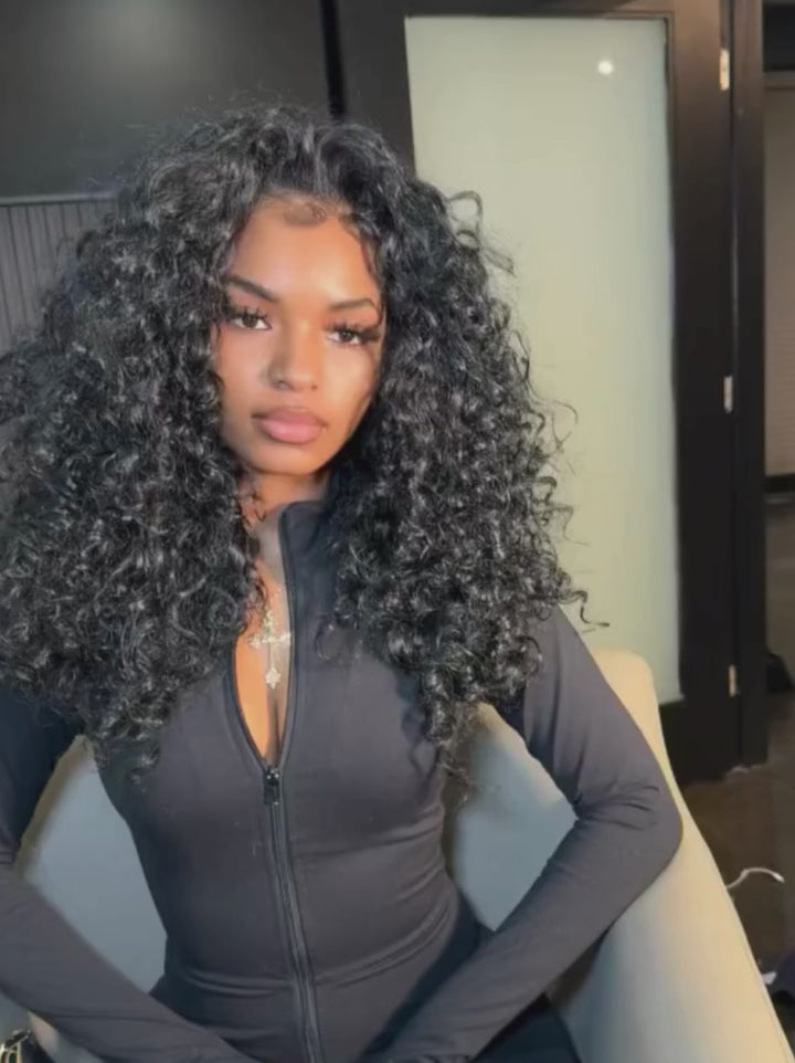 Dorsanee Crimped Deep Wave Curl 13X4 Lace Front Human Hair Wig 250 300 Density