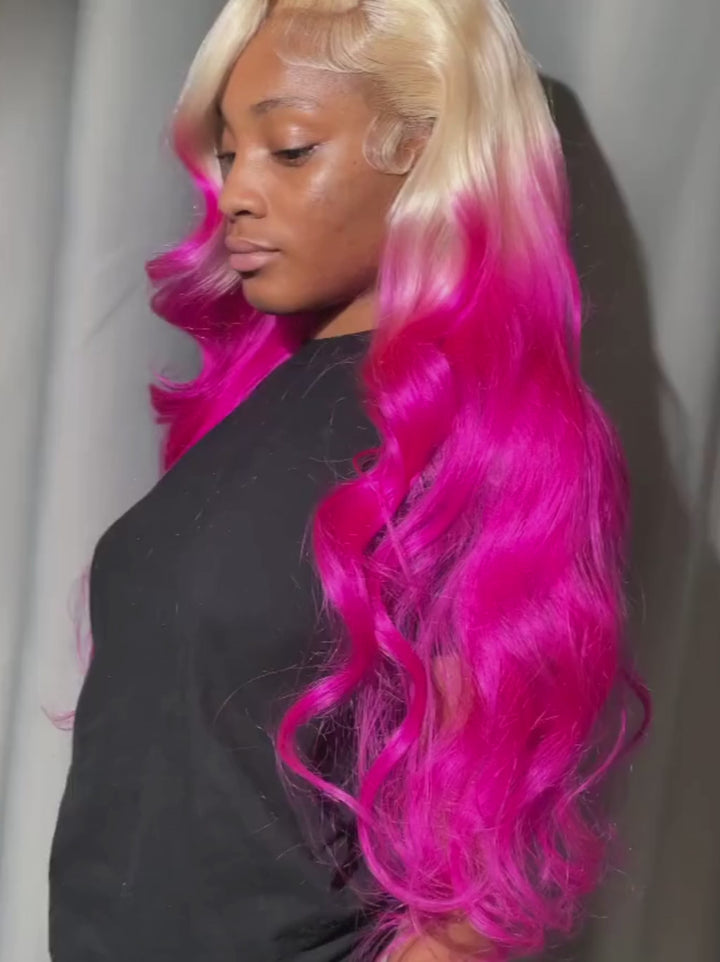 Dorsanee Ombre 613 Blonde Hot Pink Red 13x4 Lace Front Human Hair Wigs